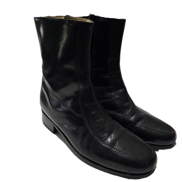 Nunn Bush Men\'s Black Leather Side Zip Ankle Boots US 8 D Dress Casual